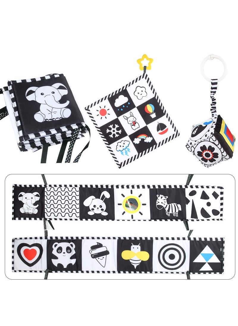 Newborn Black  White Crib Cloth Book with Sound D type lol mirror three-dimensional bed cloth + bed circumference 128G