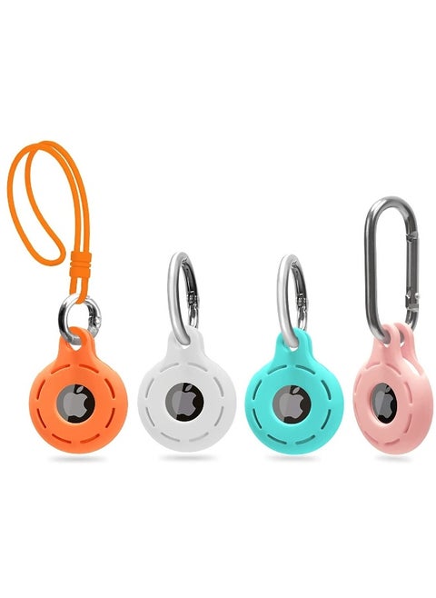 Hard Plastic Case for Apple Airtag with Keychain and Strap, Secure Cover on Pet Dog Collar, Wallet Anti Lost Finder Tracker Protector with Loop Accessory, Solid Holder for Air Tag(4 Pack)