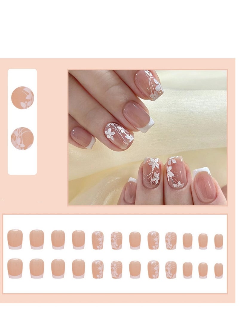 جوسكوين أظافر مضغوطة قصيرة، 24 قطعة قصيرة بسيطة t Pure Desire، فتاة أبيض زهري فن الأظافر الصناعية اللطيفة والحلوة القابلة للارتداء أظافر مزيفة مكتملة. قطع أظافر مزيفة بالأكريليك مع مجموعة لاصق. - Image 2