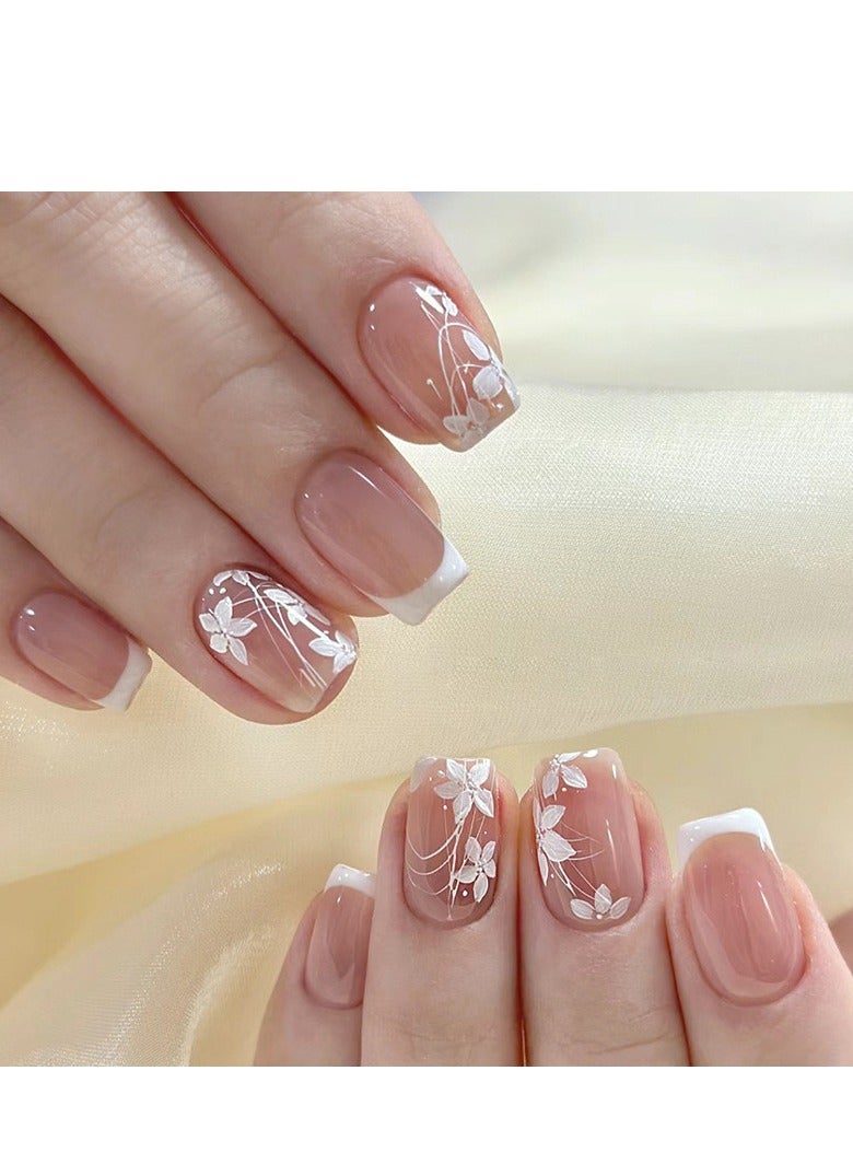 جوسكوين أظافر مضغوطة قصيرة، 24 قطعة قصيرة بسيطة t Pure Desire، فتاة أبيض زهري فن الأظافر الصناعية اللطيفة والحلوة القابلة للارتداء أظافر مزيفة مكتملة. قطع أظافر مزيفة بالأكريليك مع مجموعة لاصق. - Image 1