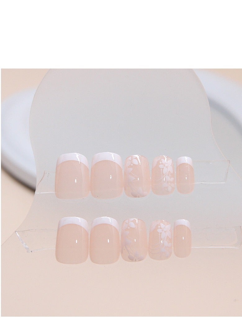 جوسكوين أظافر مضغوطة قصيرة، 24 قطعة قصيرة بسيطة t Pure Desire، فتاة أبيض زهري فن الأظافر الصناعية اللطيفة والحلوة القابلة للارتداء أظافر مزيفة مكتملة. قطع أظافر مزيفة بالأكريليك مع مجموعة لاصق. - Image 3