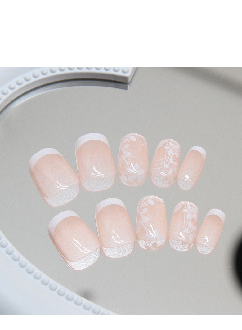 جوسكوين أظافر مضغوطة قصيرة، 24 قطعة قصيرة بسيطة t Pure Desire، فتاة أبيض زهري فن الأظافر الصناعية اللطيفة والحلوة القابلة للارتداء أظافر مزيفة مكتملة. قطع أظافر مزيفة بالأكريليك مع مجموعة لاصق. - Image 4