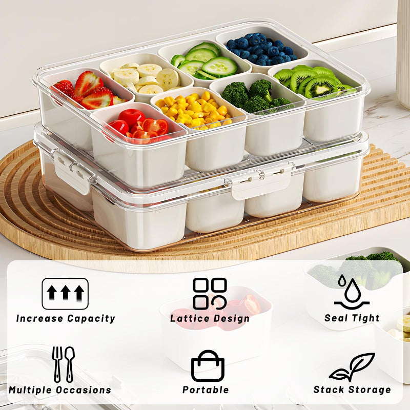 WETRBWEH Snack Box Container with Insulated Cooler Bag, Divided Serving Tray with Lid and Handle Beach Essentials, Snackle Box Veggie Fruit Tray with 8 Compartments & 8 Forks & 2 Spoon - Image 5