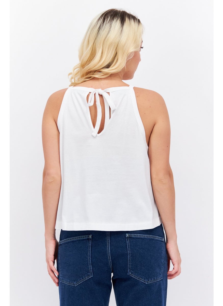 ESPRIT Women Round Neck Sleeveless Solid Tank Top, White  - Image 3