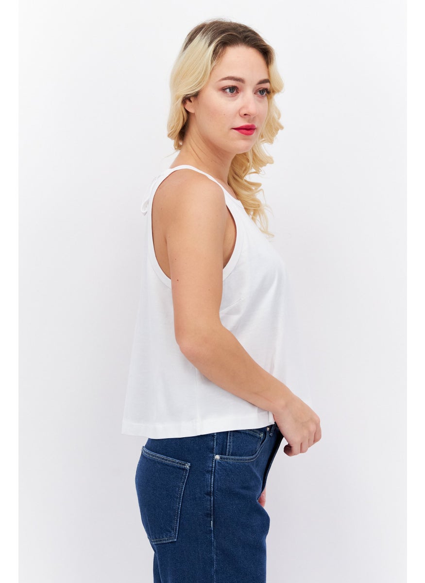 ESPRIT Women Round Neck Sleeveless Solid Tank Top, White  - Image 4