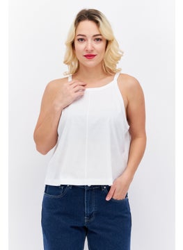 ESPRIT Women Round Neck Sleeveless Solid Tank Top, White  - Image 1