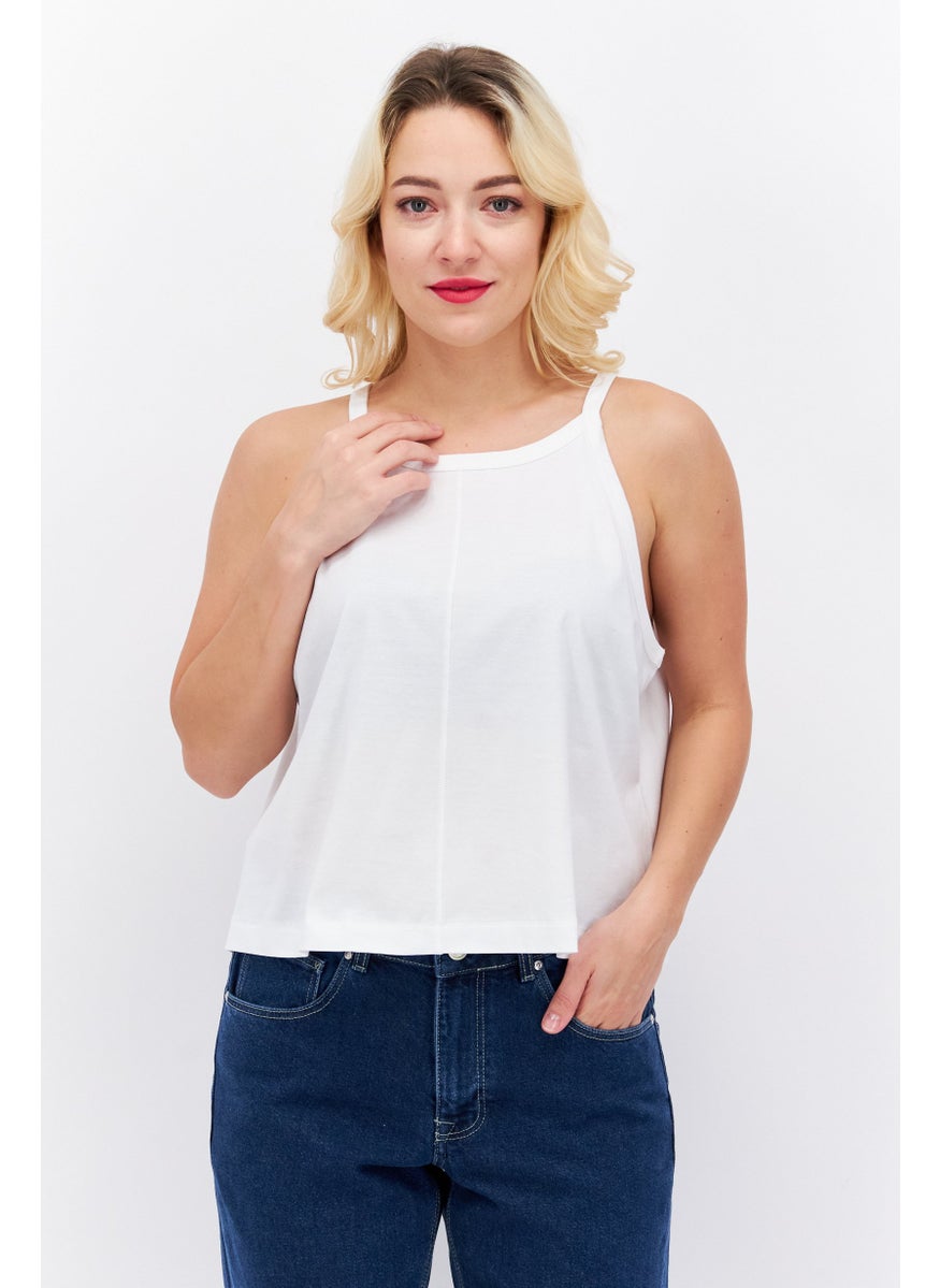 ESPRIT Women Round Neck Sleeveless Solid Tank Top, White  - Image 1