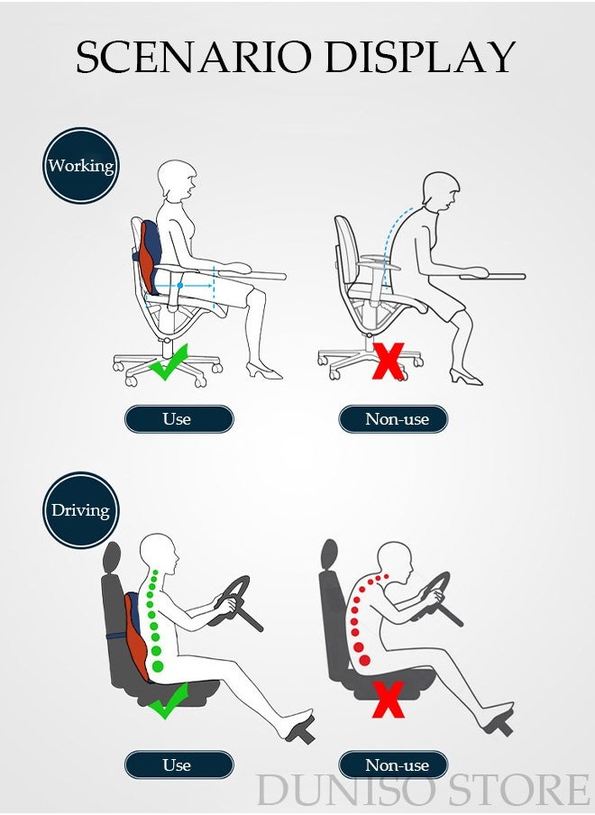 Lumbar Support Pillow for Office Chair Back Support Pillow for Car Computer Gaming Chair Recliner Memory Foam Back Cushion for Back Pain Relief Improve Posture Mesh Cover Adjustable Straps