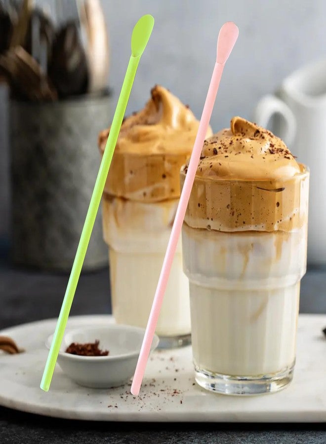 YAOSHENG 200PCS multi-color disposable spoon shaped plastic straws, long milkshake milk tea straws, family restaurant - Image 2