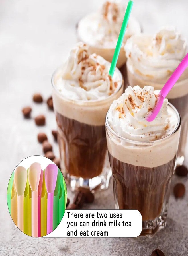 YAOSHENG 200PCS multi-color disposable spoon shaped plastic straws, long milkshake milk tea straws, family restaurant - Image 3