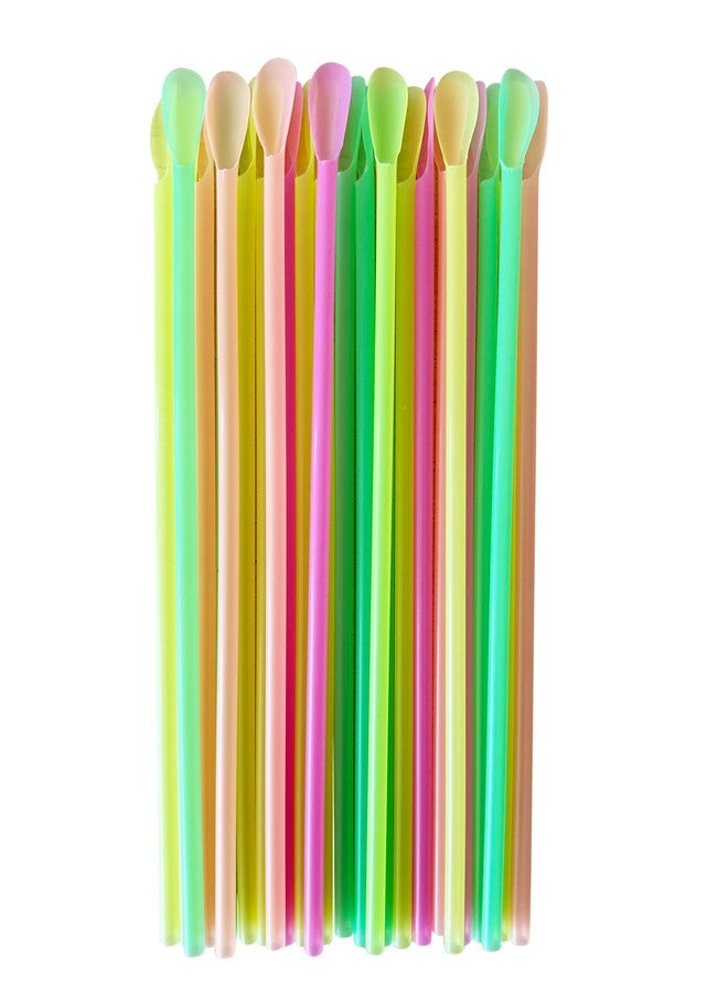 YAOSHENG 200PCS multi-color disposable spoon shaped plastic straws, long milkshake milk tea straws, family restaurant - Image 1