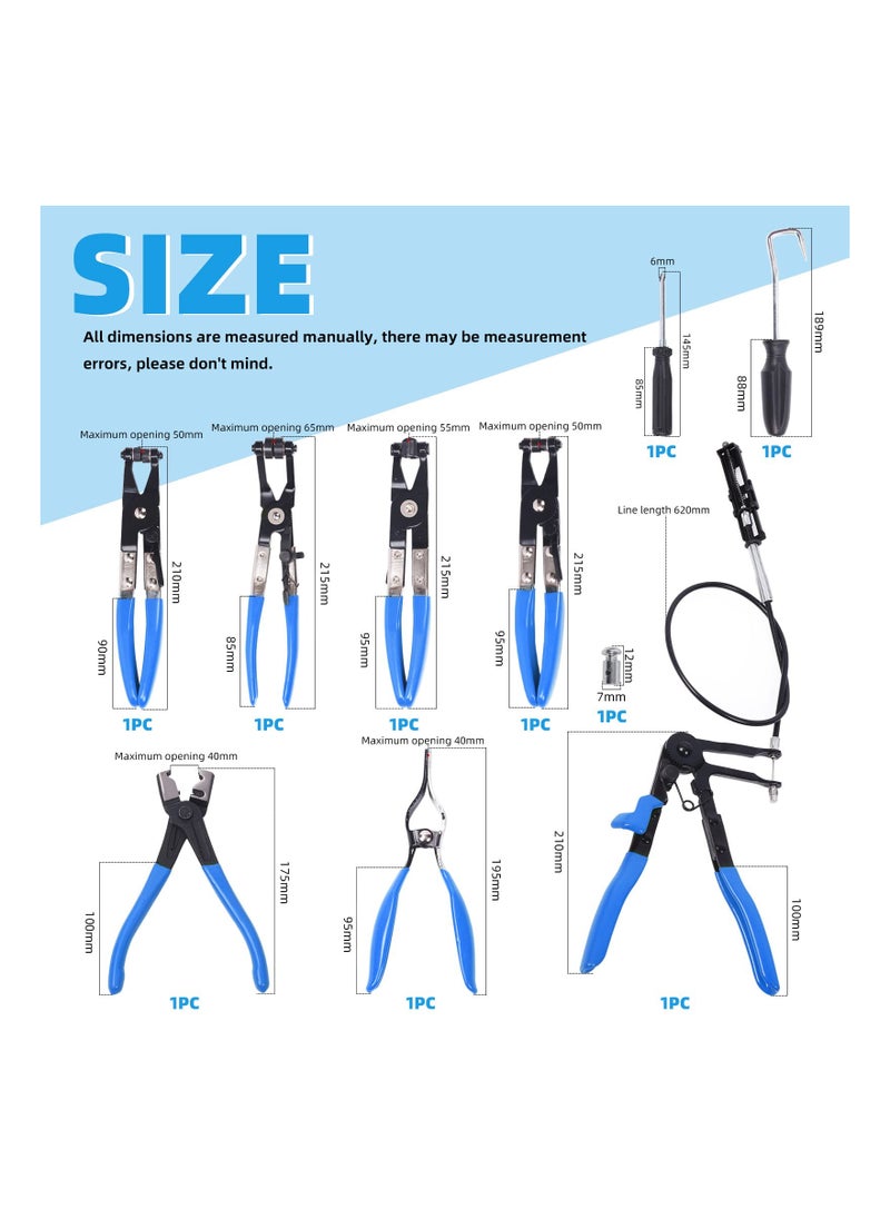 Flexible Hose Clamp Pliers Set, Blue 9Pcs , Long Reach Spring Wire Clip Plier Hose Clamp Pliers Remover Kit for Removal and Installation, for Replacement of Fuel, Oil, Water Hose Repair - pzsku/Z10402F1B0912AD29E39AZ/45/_/1721276532/2c634b3f-f410-40d7-8d62-1e18c7b89575