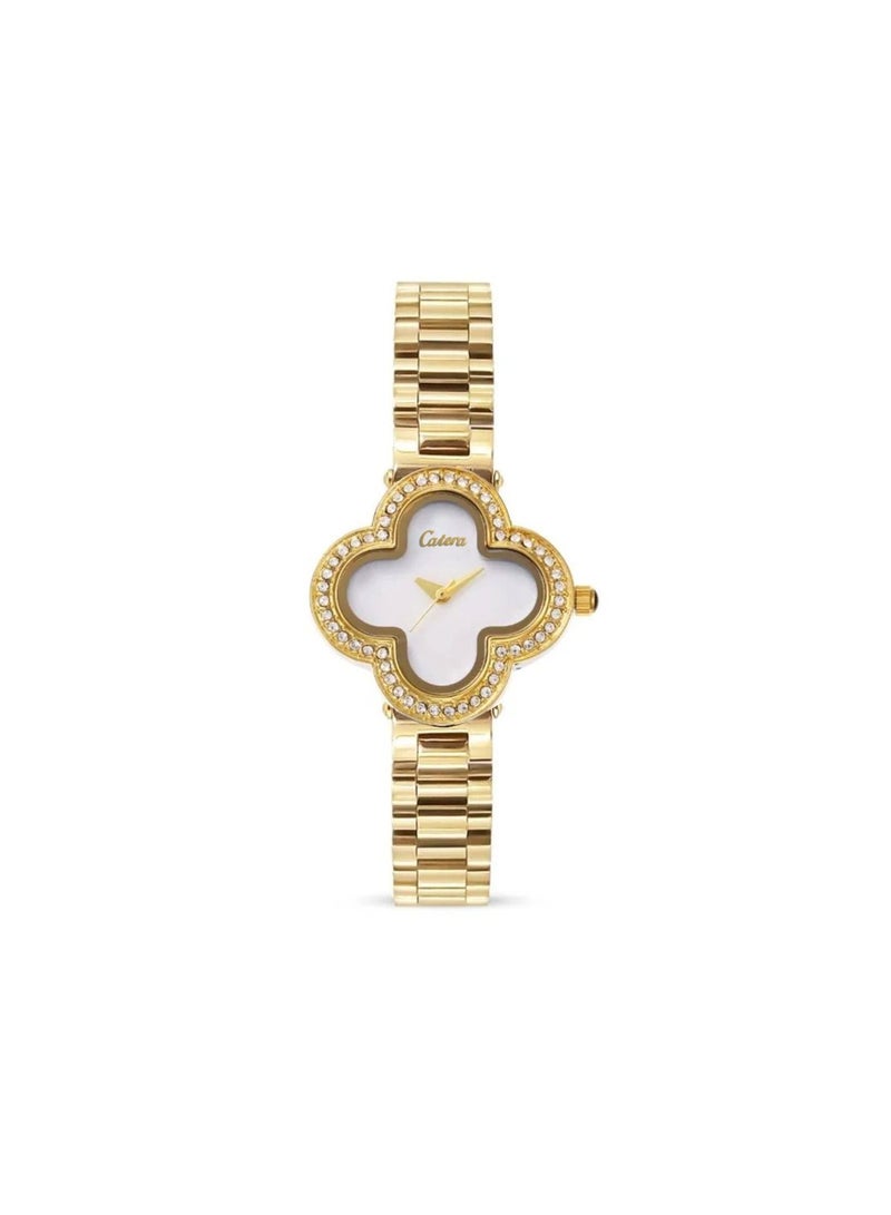 كاتيرا ساعة نسائية ضد الماء وبجودة عالية ستيل-سوارذهبي مع ميناء ابيض