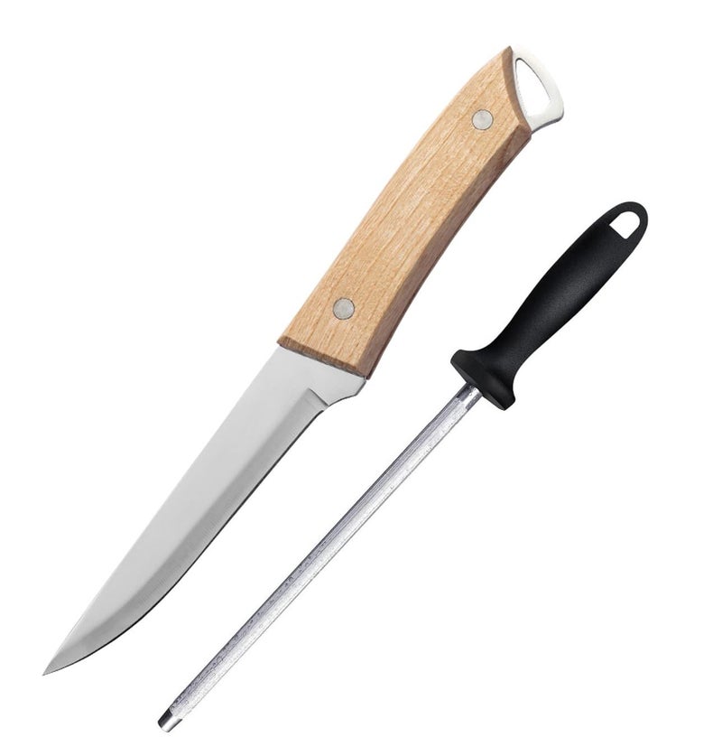 Captoola سكين تقطيع اللحم 55 بوصة من كابتولا مصنوعة من الفولاذ الكربوني العالي الألماني مع مقبض خشبي وعمود شحذ مجموعة من 2 - Image 1