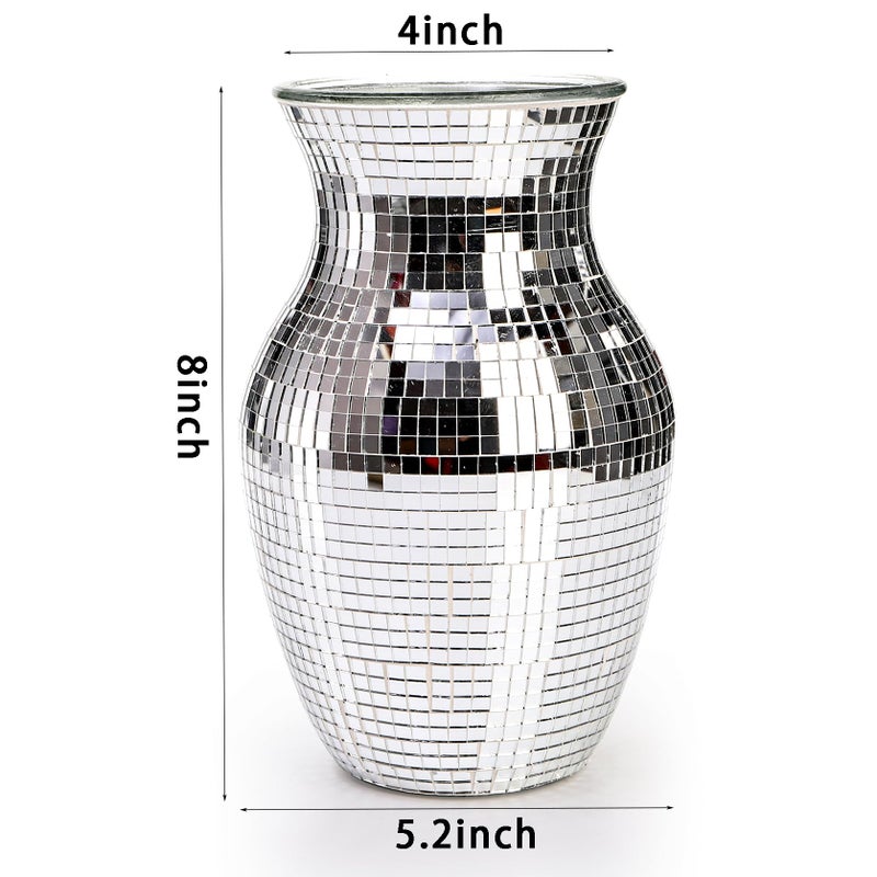 SOUJOY Disco Vase, Silver Mosaic Mirror Vase for Centerpiece, Handmade Glass Bud Vase for Wedding Flower Arrangeme, Living Room, Kitchen, Home Decor - Image 2