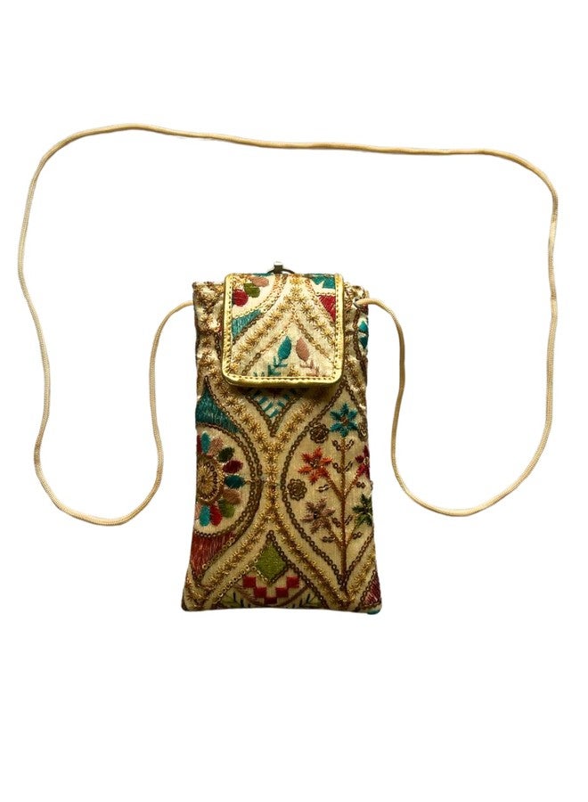 Ethnic Embroidered Mobile Sling Bag/Pouch with Waist Clip Multicolor - Image 1