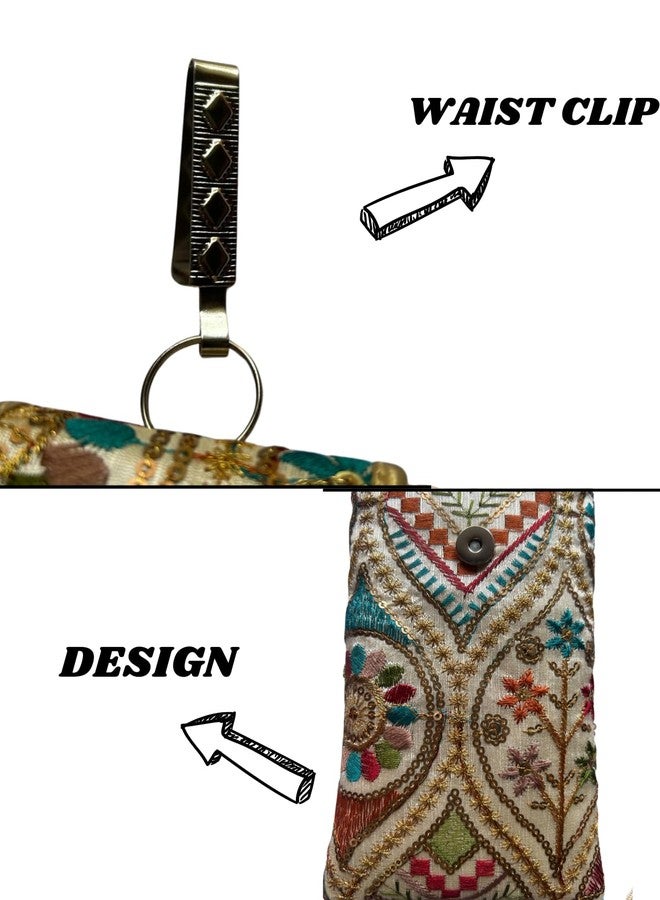 Ethnic Embroidered Mobile Sling Bag/Pouch with Waist Clip Multicolor - Image 3