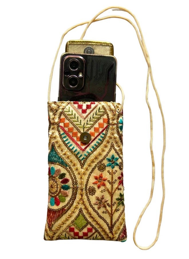 Ethnic Embroidered Mobile Sling Bag/Pouch with Waist Clip Multicolor - Image 2
