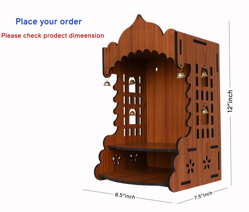 Wooden Polished Temple Solid Finish Design Temple for Home Office Puja Mandir for Home Wall Mounted L85 W75 H12 Inch Light Brown Style_37_G  - Image 3