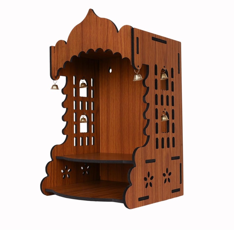 Wooden Polished Temple Solid Finish Design Temple for Home Office Puja Mandir for Home Wall Mounted L85 W75 H12 Inch Light Brown Style_37_G  - Image 1