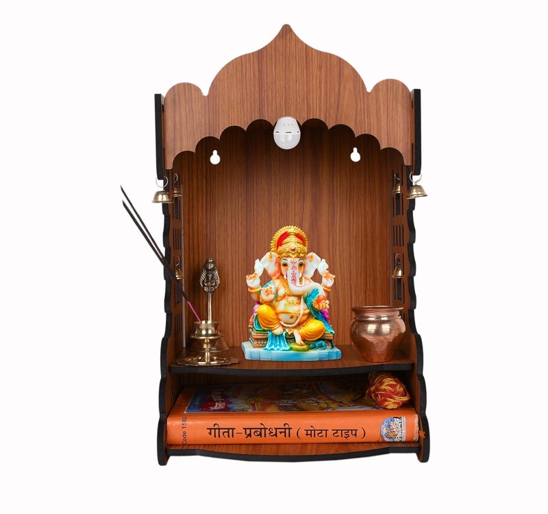 Wooden Polished Temple Solid Finish Design Temple for Home Office Puja Mandir for Home Wall Mounted L85 W75 H12 Inch Light Brown Style_37_G  - Image 4