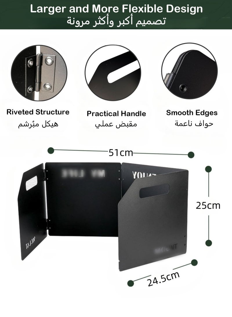 Valiant Glow Outdoor Stove Windscreen - Folding Camping Stove Windshield 4 Plates | with storage bag | Stainless Steel Stove Windscreen | for Outdoor, Picnic, Backpacking and Cooking （Black） - Image 2