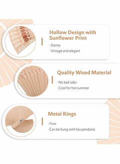 Excefore Wooden Folding Fan, Vintage Wooden Fan Handheld Folding Fans Sandalwood Hand Fan Wooden Hand Fan Chinese Sandalwood Fan with Tassel for Women Foldable Wedding Favors and Birthday Gifts  - Image 2