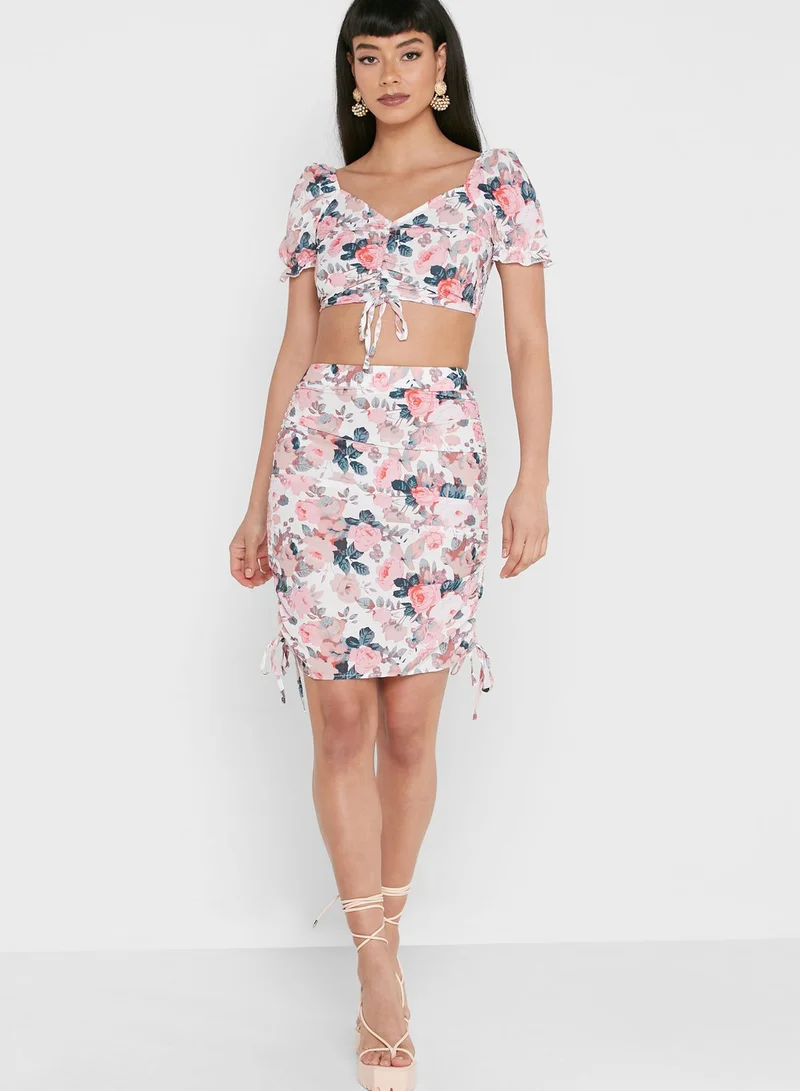 PARISIAN Floral Print Ruched Mini Skirt
