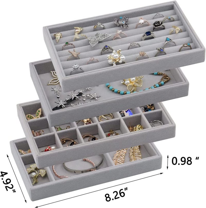 SHAULA SHAULA Stackable Velvet Jewelry Trays Organizer Jewelry Storage Display Trays for Drawer Earring Necklace Bracelet Ring Organizer Set of 4  - Image 5