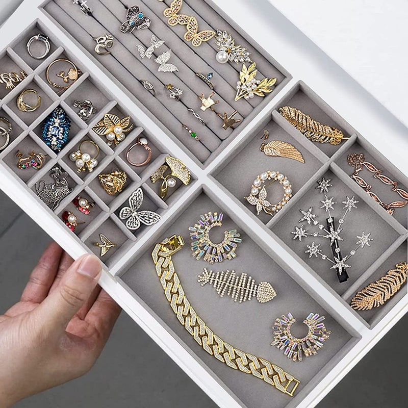 SHAULA SHAULA Stackable Velvet Jewelry Trays Organizer Jewelry Storage Display Trays for Drawer Earring Necklace Bracelet Ring Organizer Set of 4  - Image 3