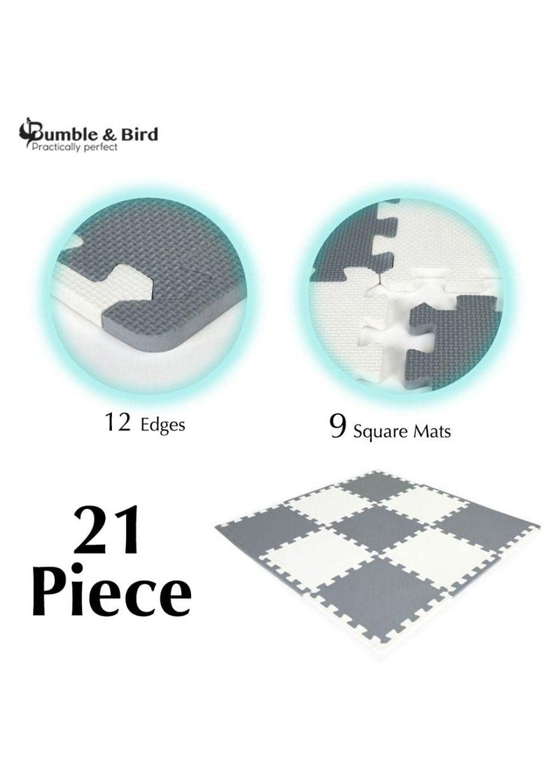 Bumble & Bird Baby Play Mat  Motor Skills Educational Mat - Non Toxic EVA Foam  Waterproof  Easy to Clean Easy to Store 9pcs + 12 Edges 60cm x 60cm x 1.2cm  Grey - Image 3