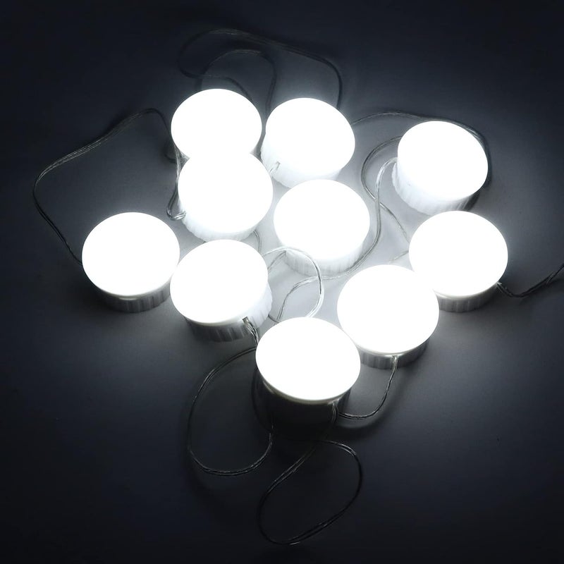 مصباح مرآة LED بـ 10 مصابيح وخمس مستويات من السطوع، مع مفتاح لمس لتعديل السطوع، مصباح مرآة للمكياج بلون أبيض وكابل قابل للسحب، مناسب لحمامات أو غرف الملابس. - Image 4