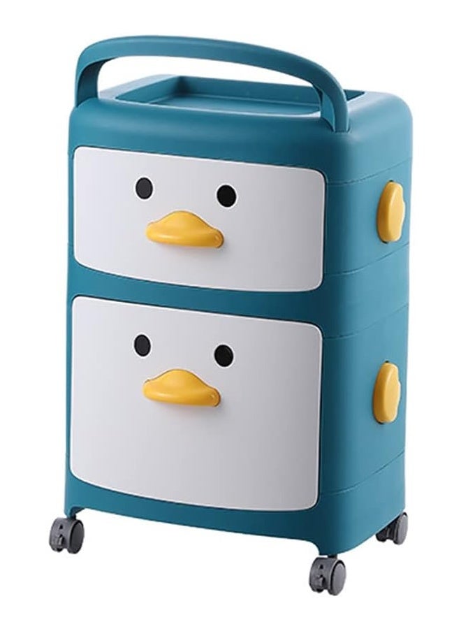 JCB CHIC 2 tier Storage Bin with Wheels，Kids' Toy Storage Organizer Toy Storage Box，Large Toy Chest with Drawer, Cartoon Design Standing Storage Cabinet for Kids Bedroom, Nursery, Kindergarten, Daycare Classroom - Image 1