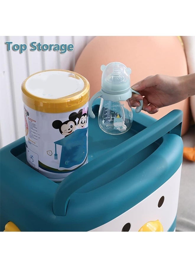 JCB CHIC 2 tier Storage Bin with Wheels，Kids' Toy Storage Organizer Toy Storage Box，Large Toy Chest with Drawer, Cartoon Design Standing Storage Cabinet for Kids Bedroom, Nursery, Kindergarten, Daycare Classroom - Image 3