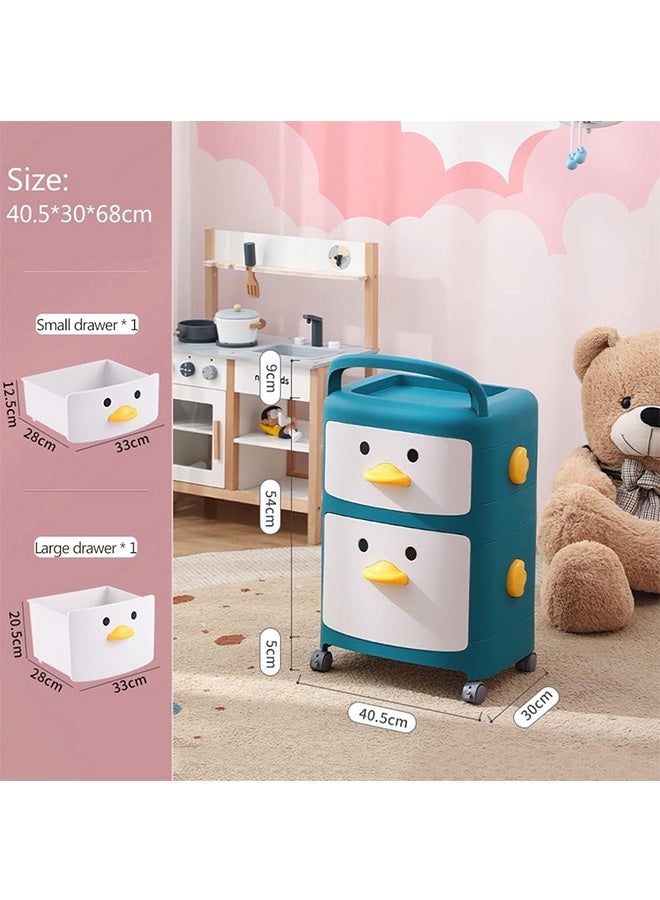 JCB CHIC 2 tier Storage Bin with Wheels，Kids' Toy Storage Organizer Toy Storage Box，Large Toy Chest with Drawer, Cartoon Design Standing Storage Cabinet for Kids Bedroom, Nursery, Kindergarten, Daycare Classroom - Image 2