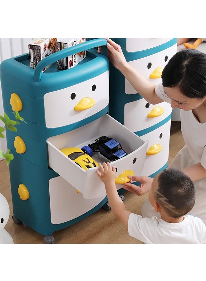 JCB CHIC 2 tier Storage Bin with Wheels，Kids' Toy Storage Organizer Toy Storage Box，Large Toy Chest with Drawer, Cartoon Design Standing Storage Cabinet for Kids Bedroom, Nursery, Kindergarten, Daycare Classroom - Image 5