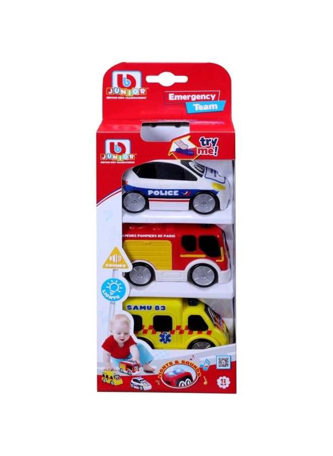 Bburago Bburago Junior Emergency Team 3-Pack Die-cast Vehicles (Multicoloured) with Sound & Light  - Image 1