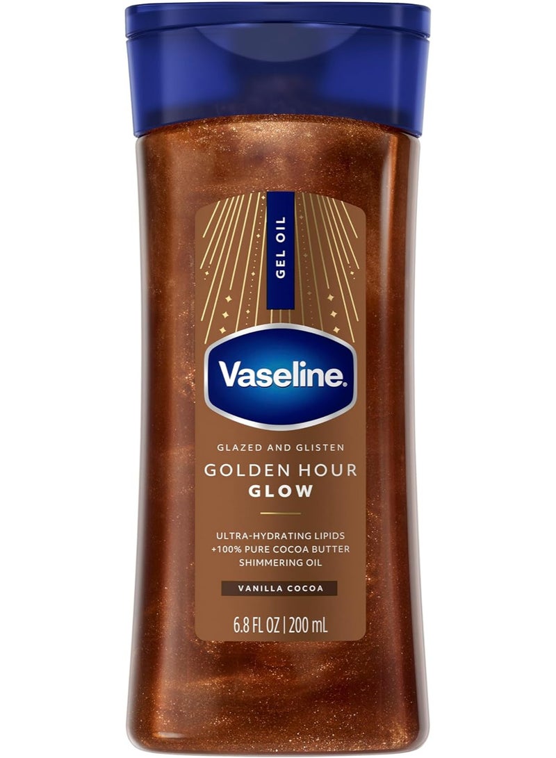 Vaseline Glazed and Glisten Golden Hour Body Gel Oil Glow Vanilla Cocoa Shimmering with Ultra-Hydrating Lipids and 100% Pure Cocoa Butter, 200 ml - Image 1