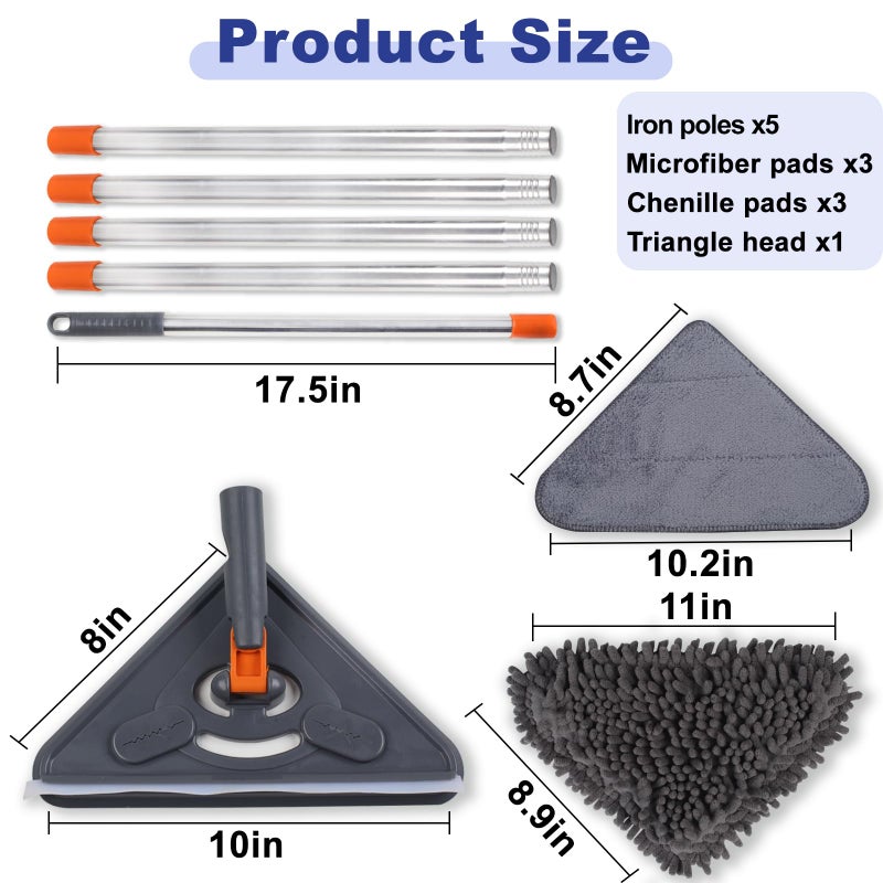 NWGOF Wall Cleaner Mop with 79 Inches Long Handle, 360Â° Wall Washer Cleaner Tool for Walls/Ceiling Fans/Dust/Baseboard/Floors Clean, Ceiling Cleaner Tool Duster with Squeegee 6 Replacement Pads - Image 2