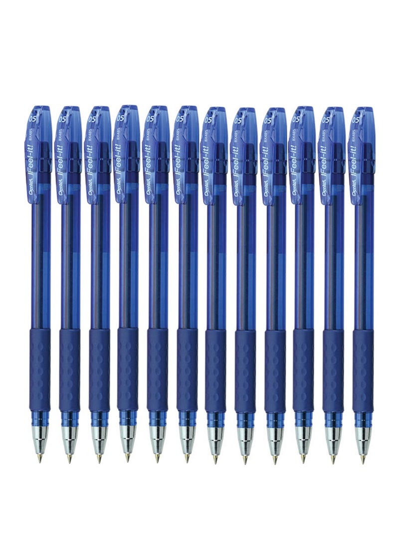 Pentel 12-Piece Ifeel-It Ballpoint Pen 0.5mm Tip Blue Ink - Image 1