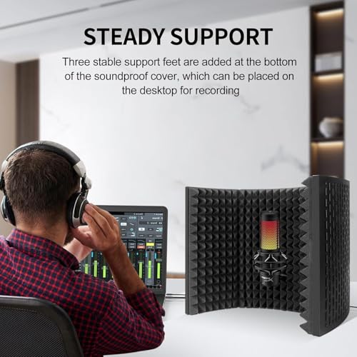 TECHBLAZE Microphone Isolation Shield with 360° Doubled Layer Pop Filter High Density Sound Absorbent Foam Reflector for Studio Recording Streaming (3 PANEL) - Image 3