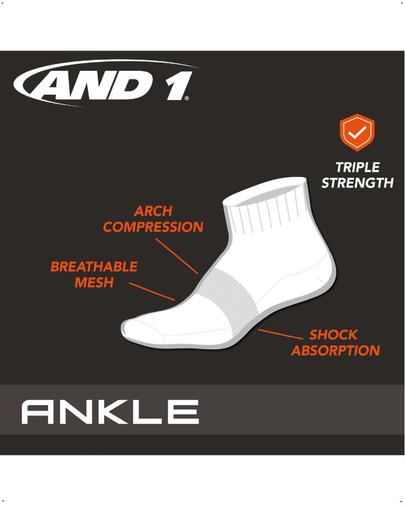 AND1 Mens Quarter Socks - 12 Pack Moisture Wicking Breathable Cushioned Athletic Performance Ankle Socks for Men (6-12.5), Size 6-12.5, Navy Assorted - Image 2