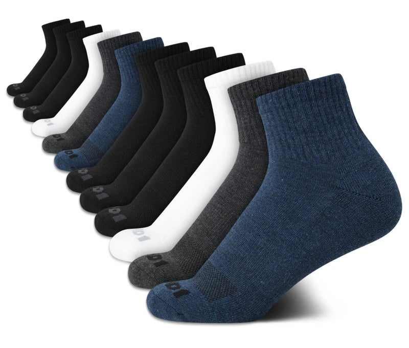 AND1 Mens Quarter Socks - 12 Pack Moisture Wicking Breathable Cushioned Athletic Performance Ankle Socks for Men (6-12.5), Size 6-12.5, Navy Assorted - Image 1