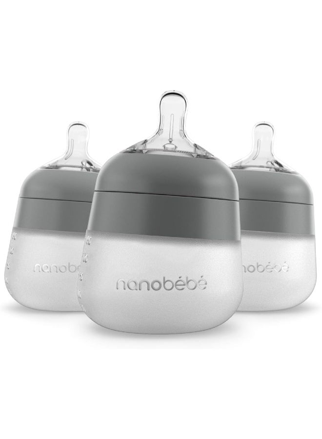 NANOBÃ‰BÃ‰ Sil 11 Flexy Silicone Breast Milk Bottle, Grey, 3 Count (Pack of 1) - Image 1