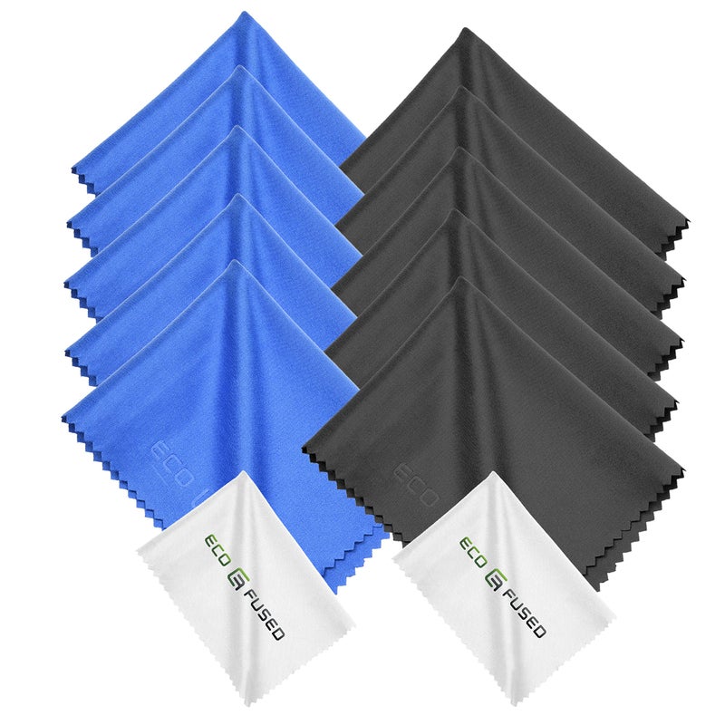 EcoFused BlueBlack Microfiber Cloth 6x7 Inch 12 Pack Glasses Lens Cleaning