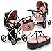 Dolls To Play Baby Doll Convertible Pram Stroller with Removable Travel Bassinet Carrier for Kids Adjustable Handle Buggy Carriage with Canopy and Storage Basket 25 Inch Pink Black - Image 2