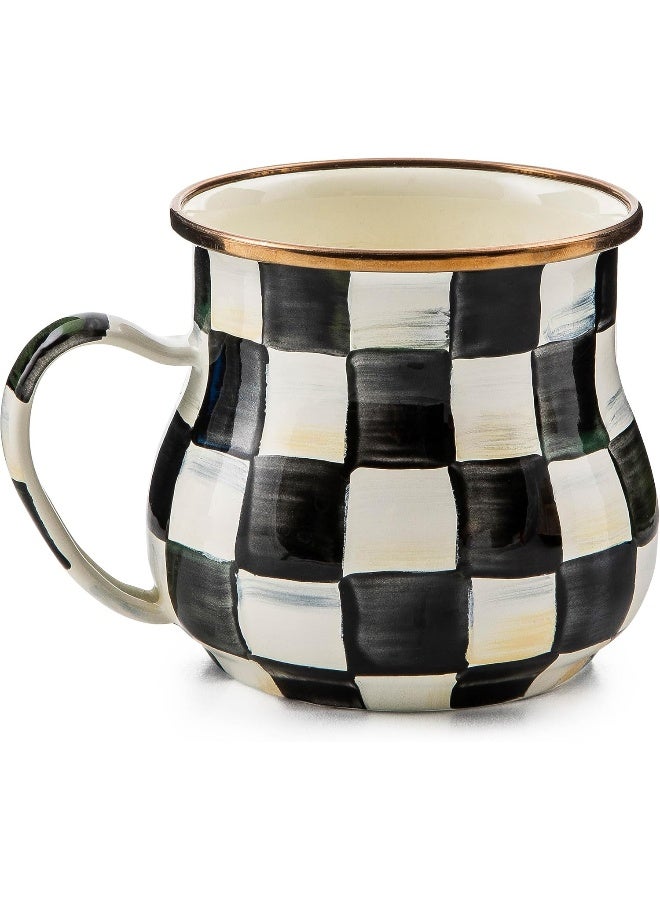 MACKENZIE-CHILDS Enamel Mug, Cute Enamelware Coffee and Tea Mug, Unique Drinkware, 16 Ounces, Black-and-White Courtly Check, Set of 1 - Image 1