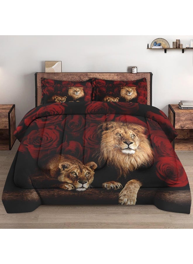 WeCozy Queen Size Comforter Set with 2 Pillowcases, Family Pride King Animal Lion Soft Bedding Set for Kids and Adults Bedroom Bed Decor  - Image 1