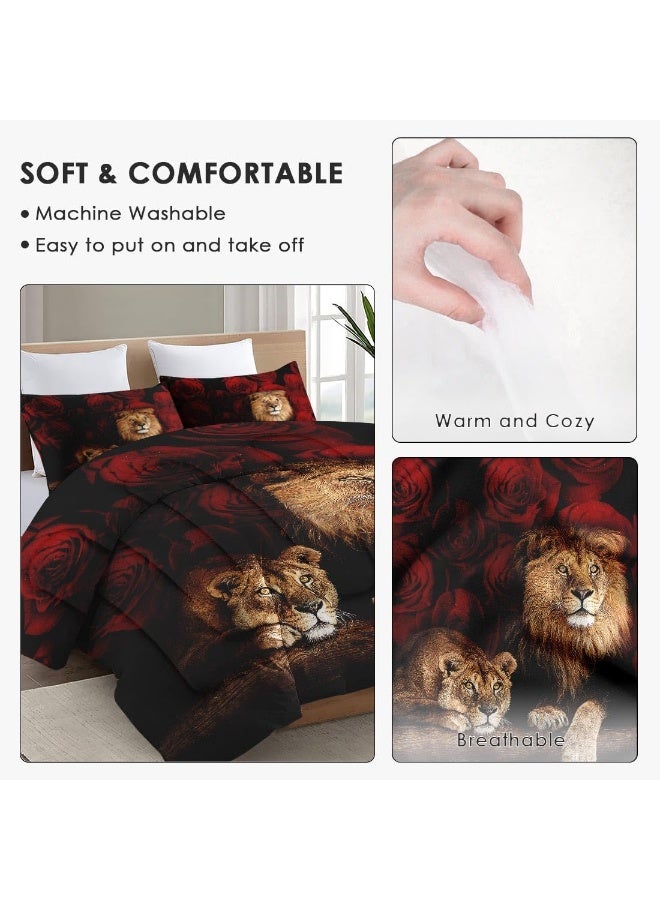 WeCozy Queen Size Comforter Set with 2 Pillowcases, Family Pride King Animal Lion Soft Bedding Set for Kids and Adults Bedroom Bed Decor  - Image 5