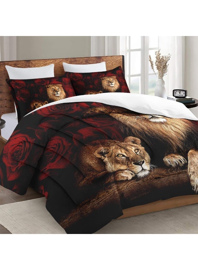 WeCozy Queen Size Comforter Set with 2 Pillowcases, Family Pride King Animal Lion Soft Bedding Set for Kids and Adults Bedroom Bed Decor  - Image 3